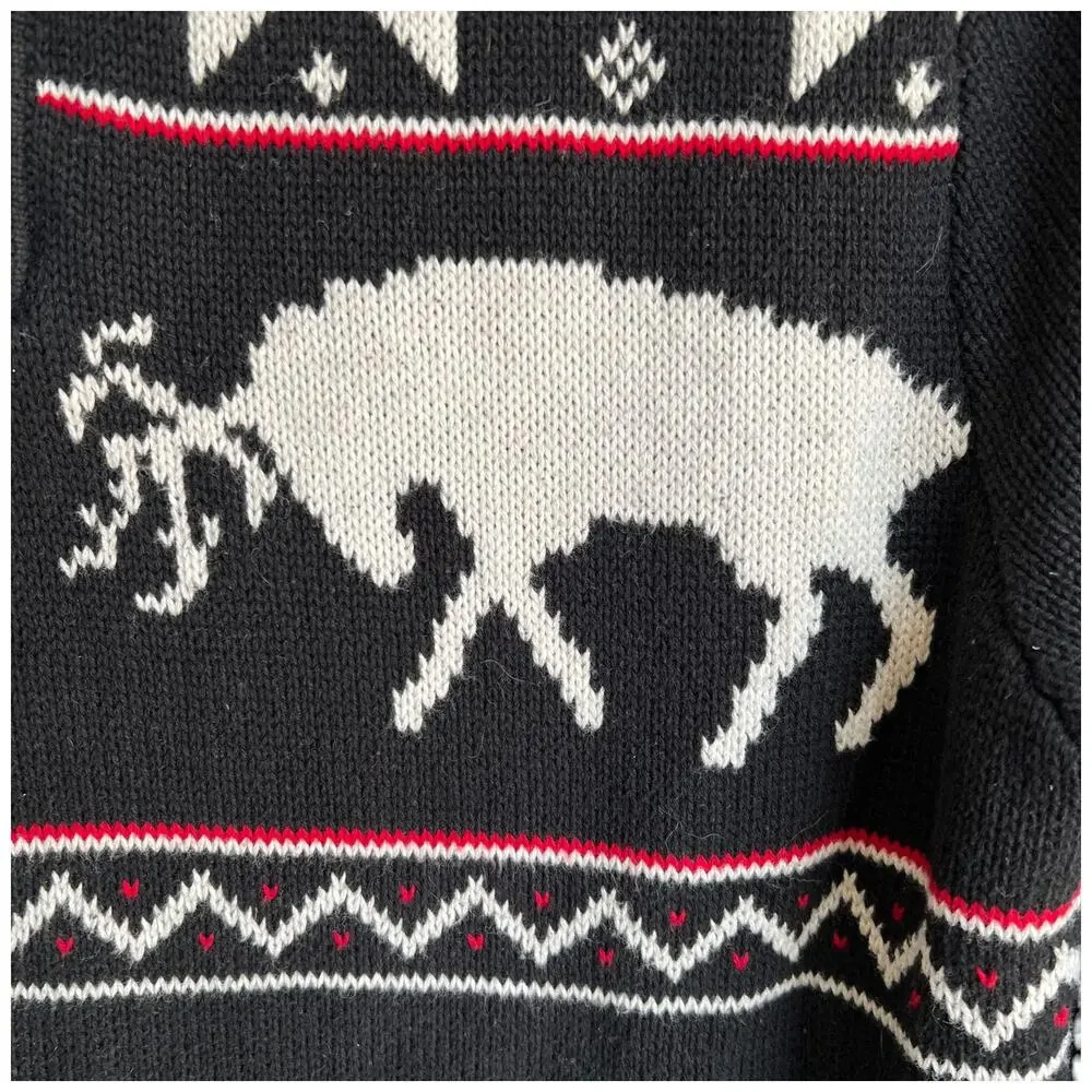 CHAPS Sweater Men's Med Black Red Sweater Fair Isle 1/4 Zip Nordic Alps Pullover